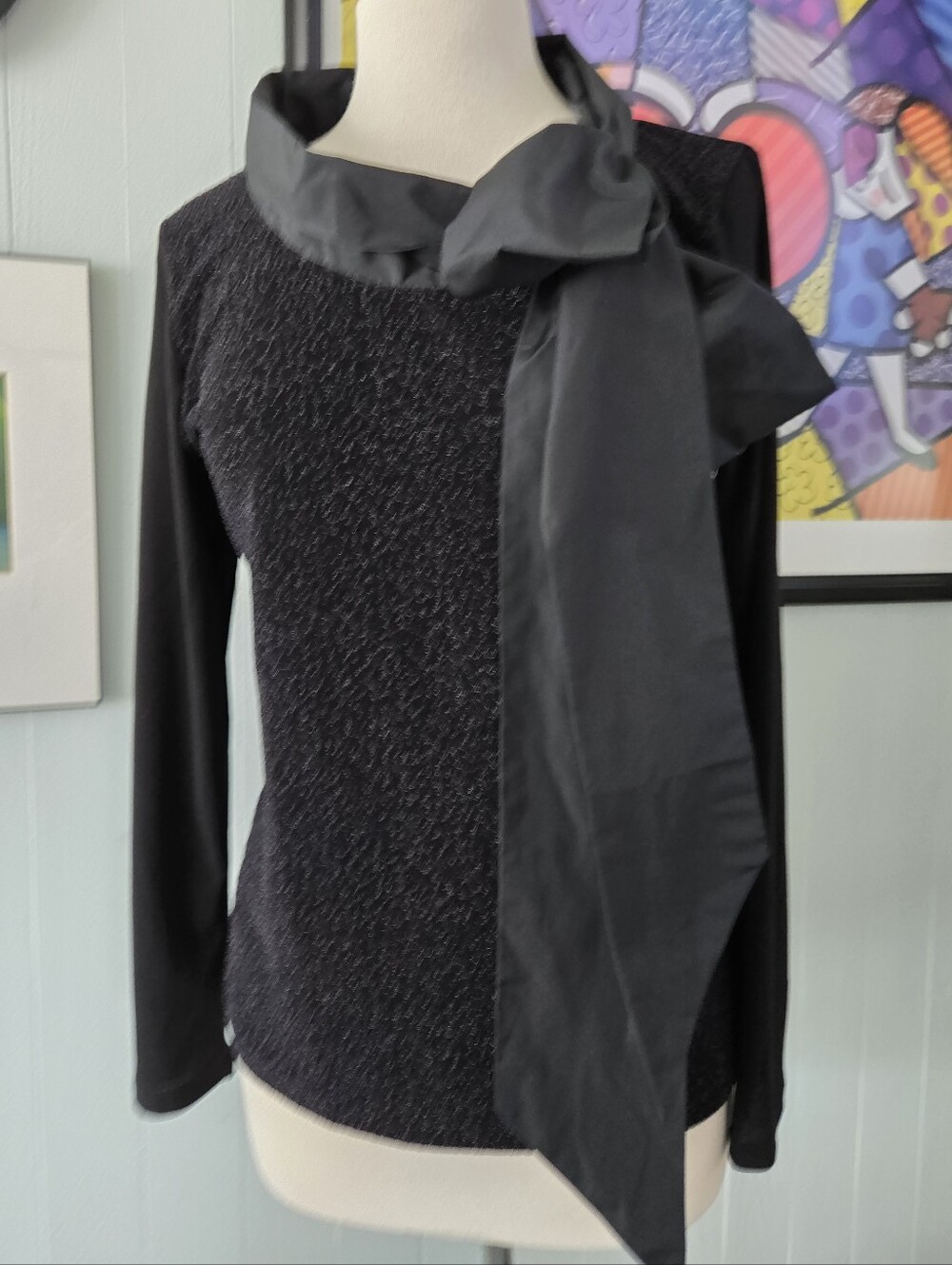 Igor Black Long Sleeve Top with Scarf Neck Detail Size S